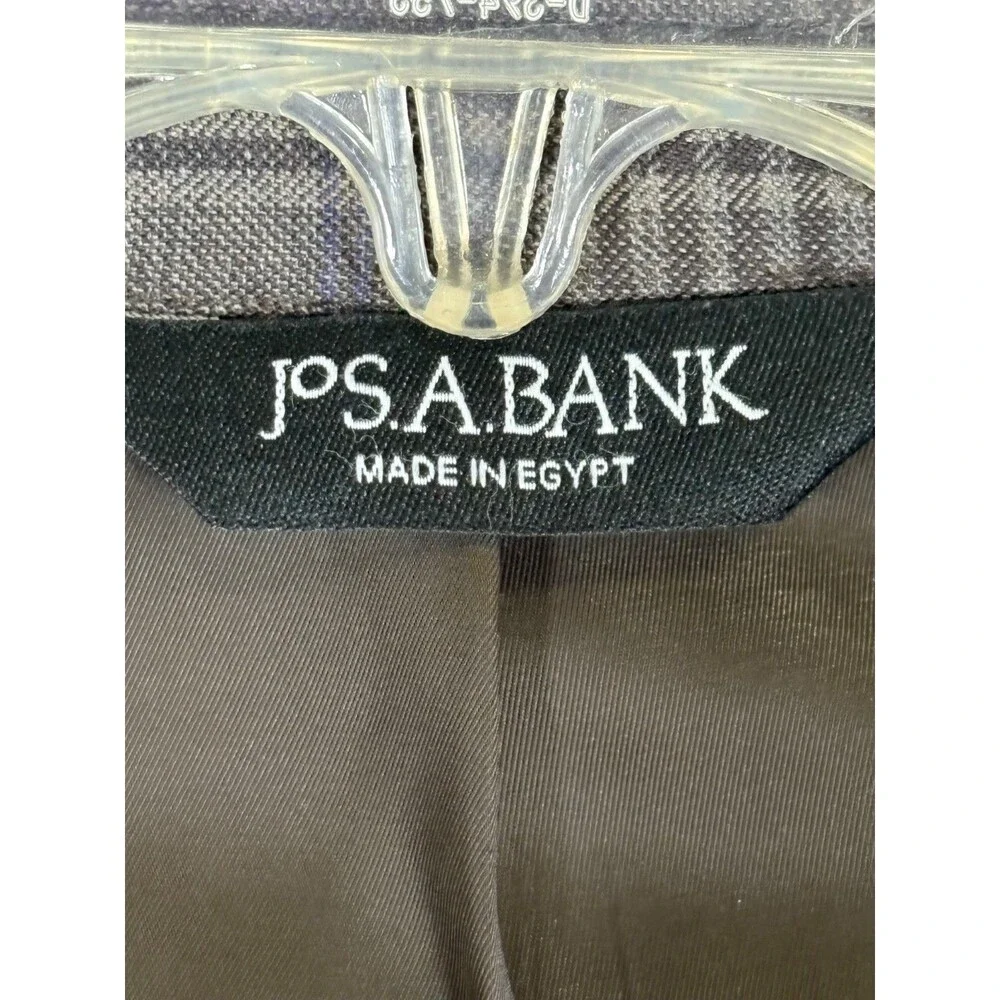 Jos A Bank Blazer Mens 44R Gray Windowpane Tailored Fit Wool Sportscoat